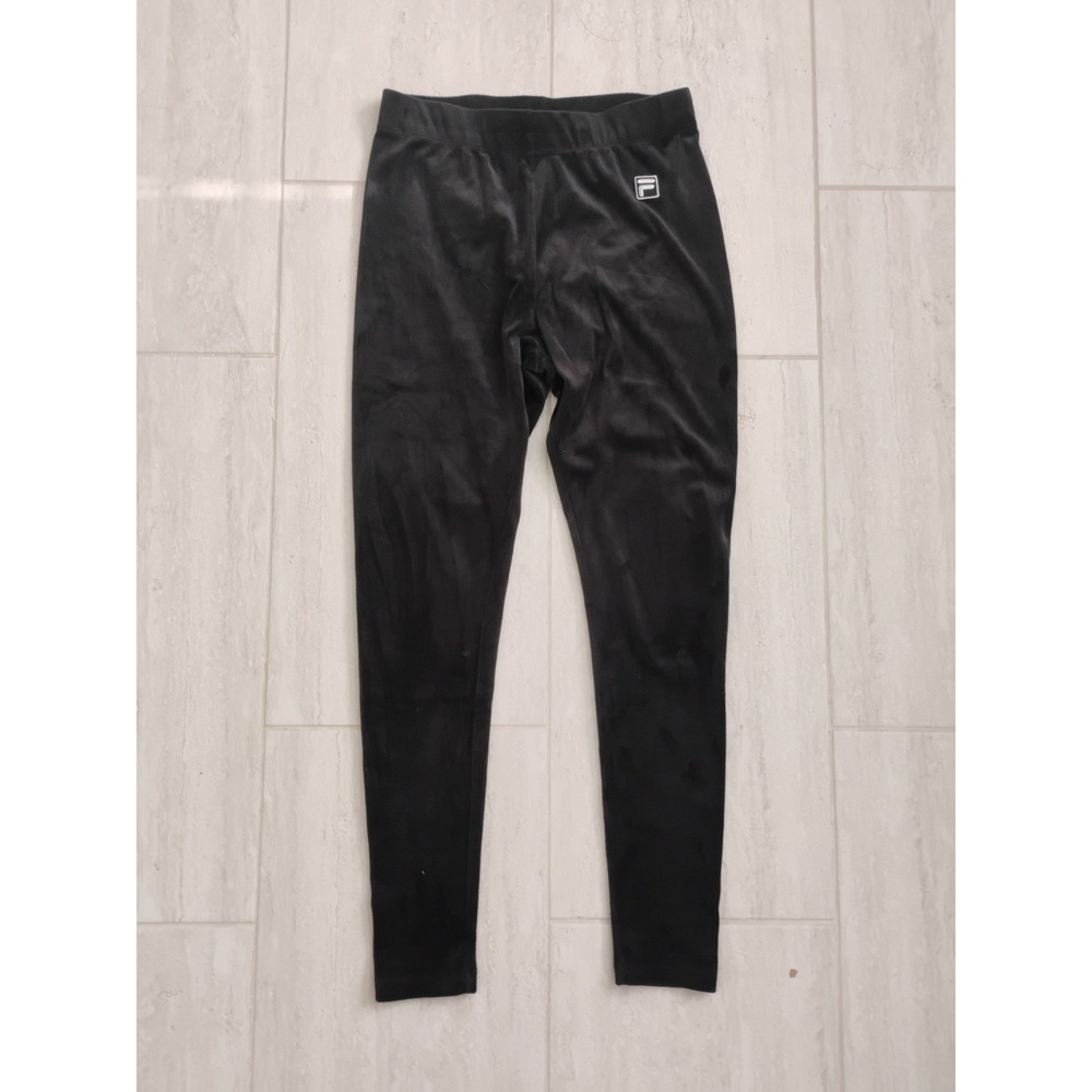 Fila Sport Joggers Womans Medium Fleece Suede Soft Black Compression Pants Y2K